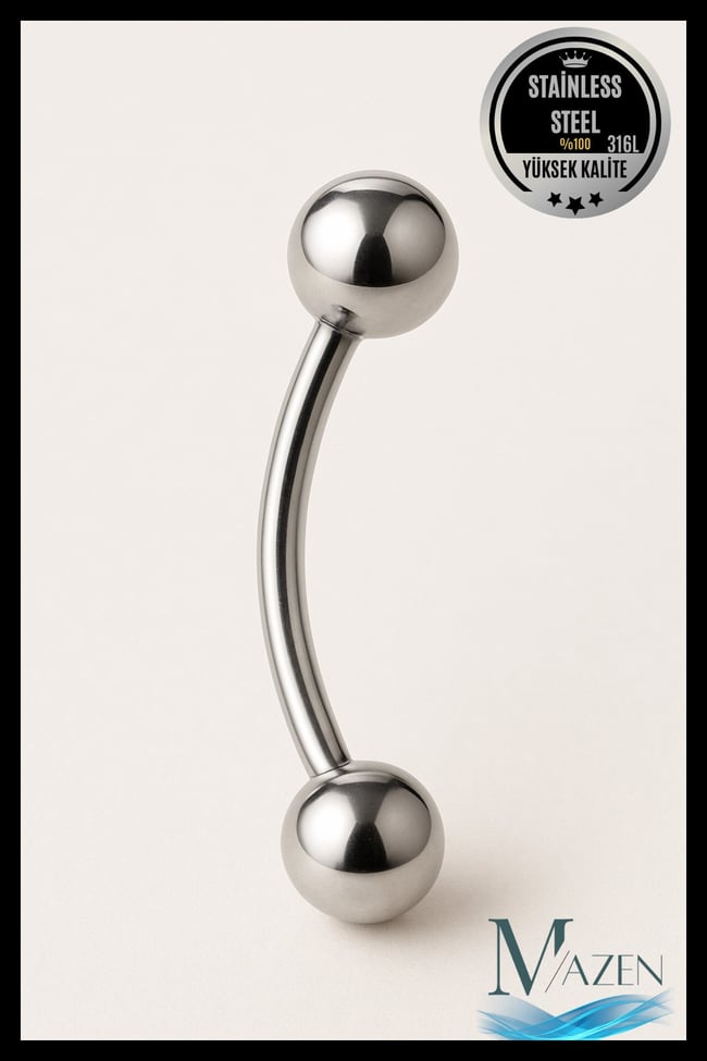 316L Çelik Kavisli Kaş Piercing Labret | 6-8-10 mm Beden Seçenekli Gümüş Renk