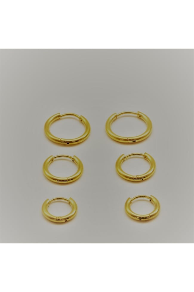 316L Çelik Set Halka Küpe | Gold Renk | 6 Adet 3 Farklı Boy | İnce Bar Model