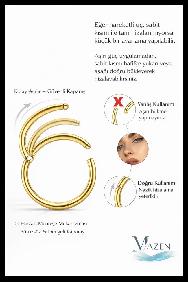 316l Cerrahi Çelik 1 Adet Klipsli 8 mm Tam Halka Piercing Kararmaz (1 MM İNCE BARLI) Gold