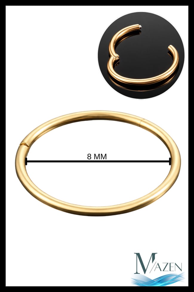 316l Cerrahi Çelik 1 Adet Klipsli 8 mm Tam Halka Piercing Kararmaz (1 MM İNCE BARLI) Gold