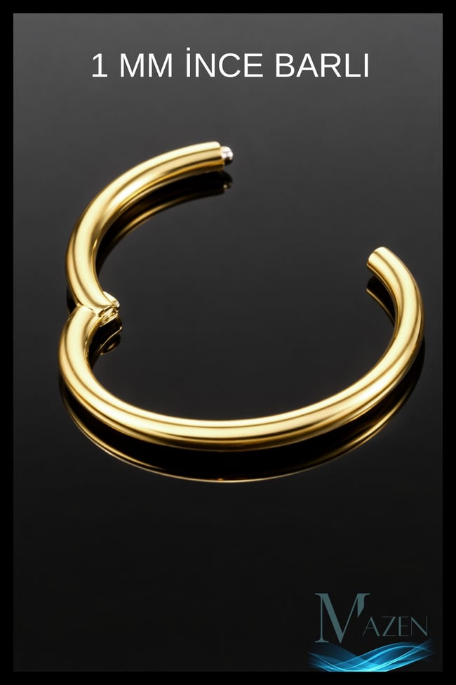 316l Cerrahi Çelik 1 Adet Klipsli 8 mm Tam Halka Piercing Kararmaz (1 MM İNCE BARLI) Gold