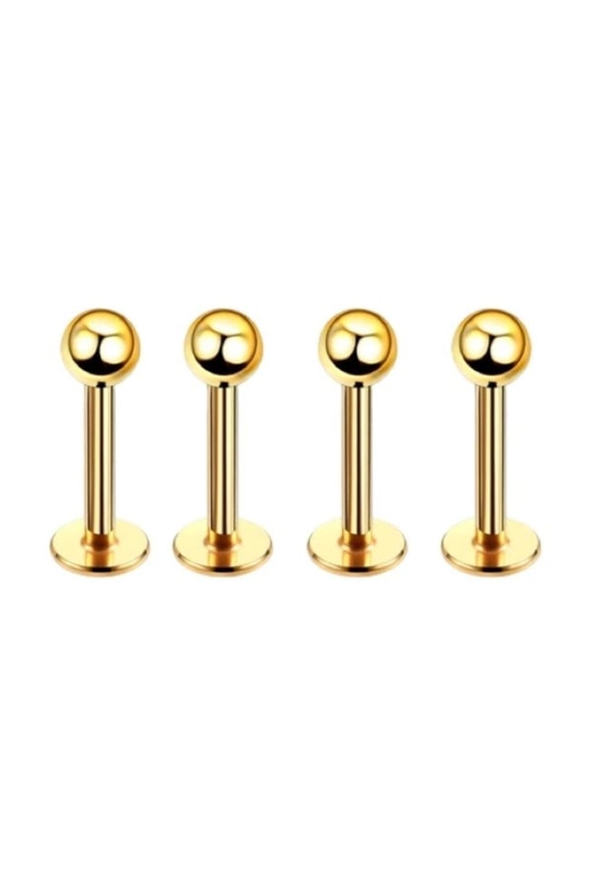 316l Cerrahi Çelik 4'lü Set Tek Top Gold Renk Tragus, Helix, Dudak Piercing