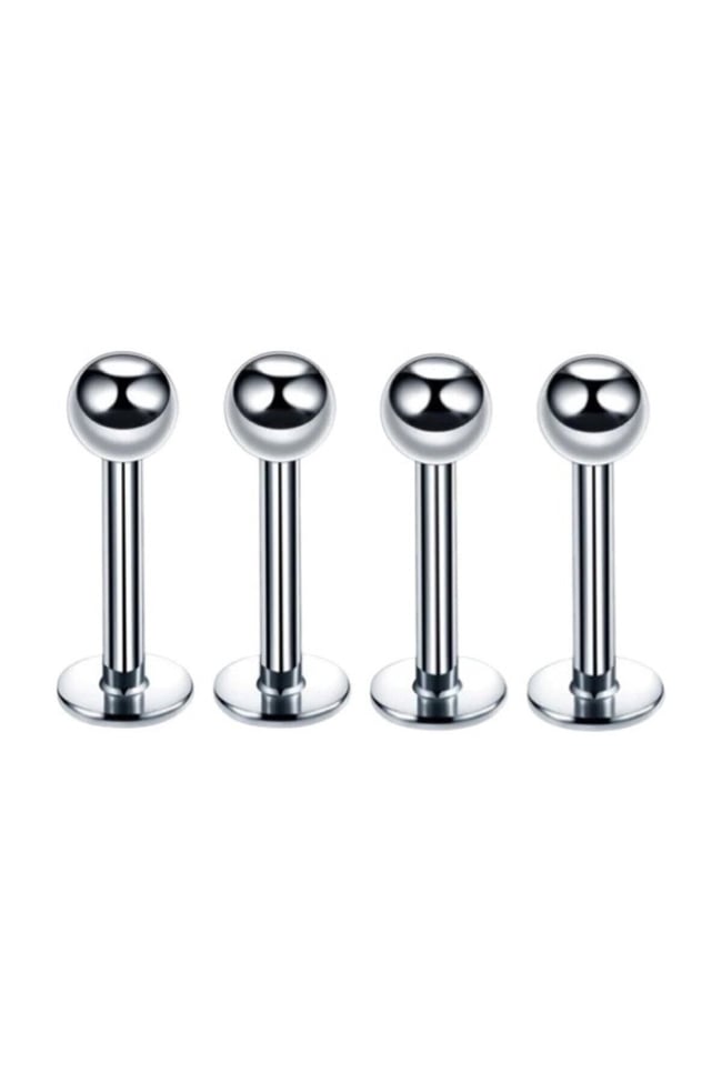 316l Cerrahi Çelik 4'lü Set Tek Top Gümüş Renk Tragus, Helix, Dudak Piercing