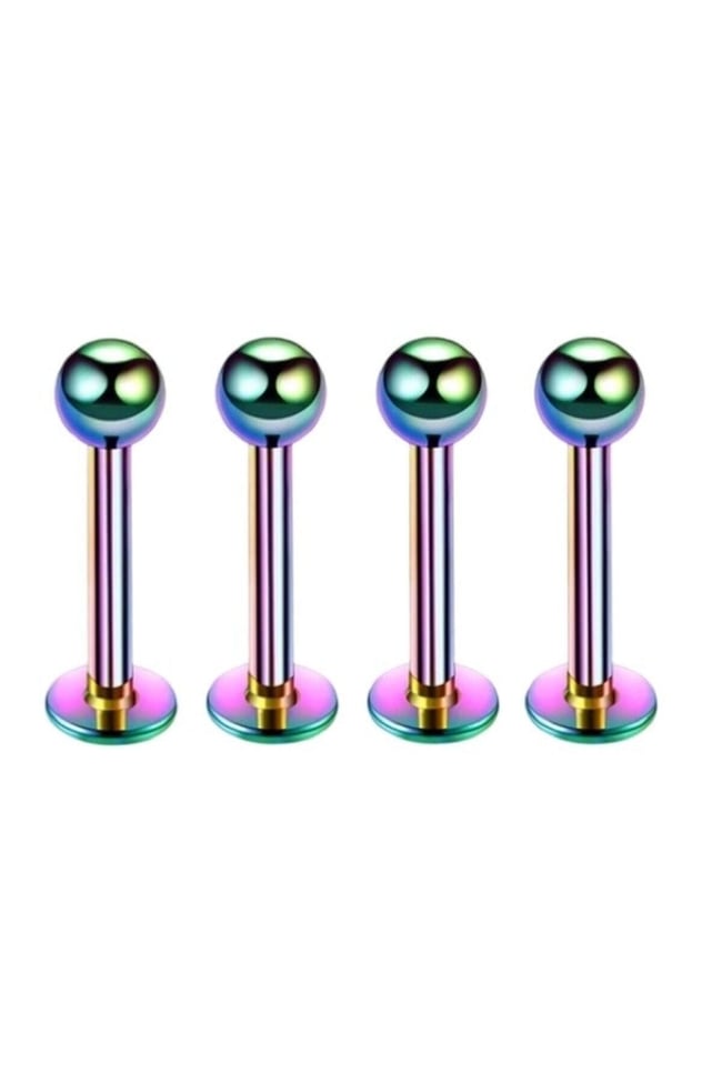316l Cerrahi Çelik 4'lü Set Tek Top Neon Tragus, Helix, Dudak Piercing