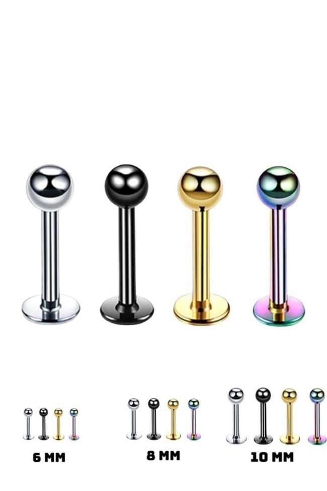 316l Cerrahi Çelik 4'lü Set Tek Top Tragus, Helix, Dudak Piercing 4 Farklı Renk