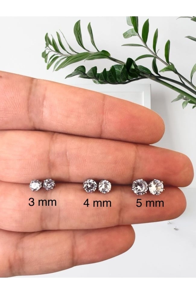 316L Cerrahi Çelik Zirkon Tektaş Unisex Küpe (BEDEN SEÇİNİZ) 1 Çift