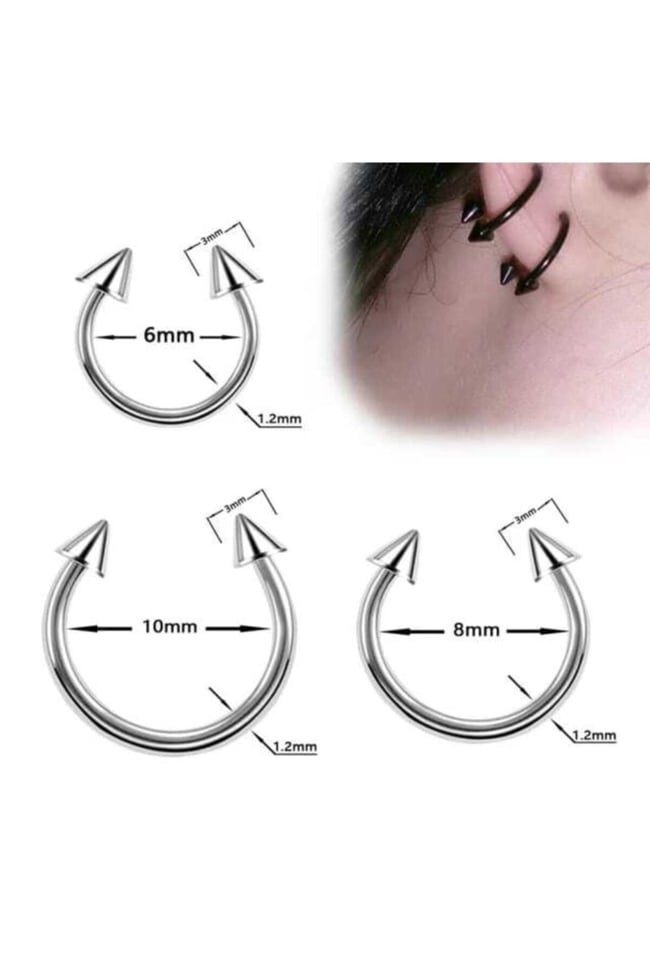 316l Kararmaz Çelik Tragus Kıkırdak Yarım Halka Sivri Nal Spike Piercing Gümüş Renk (MİNİK BOY)