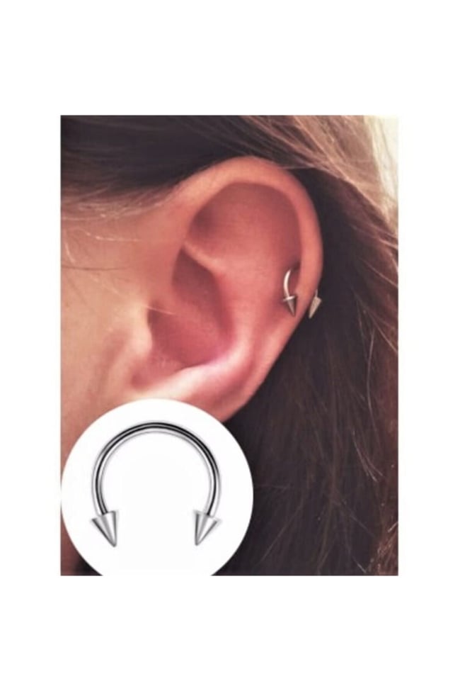 316l Kararmaz Çelik Tragus Kıkırdak Yarım Halka Sivri Nal Spike Piercing Gümüş Renk (MİNİK BOY)