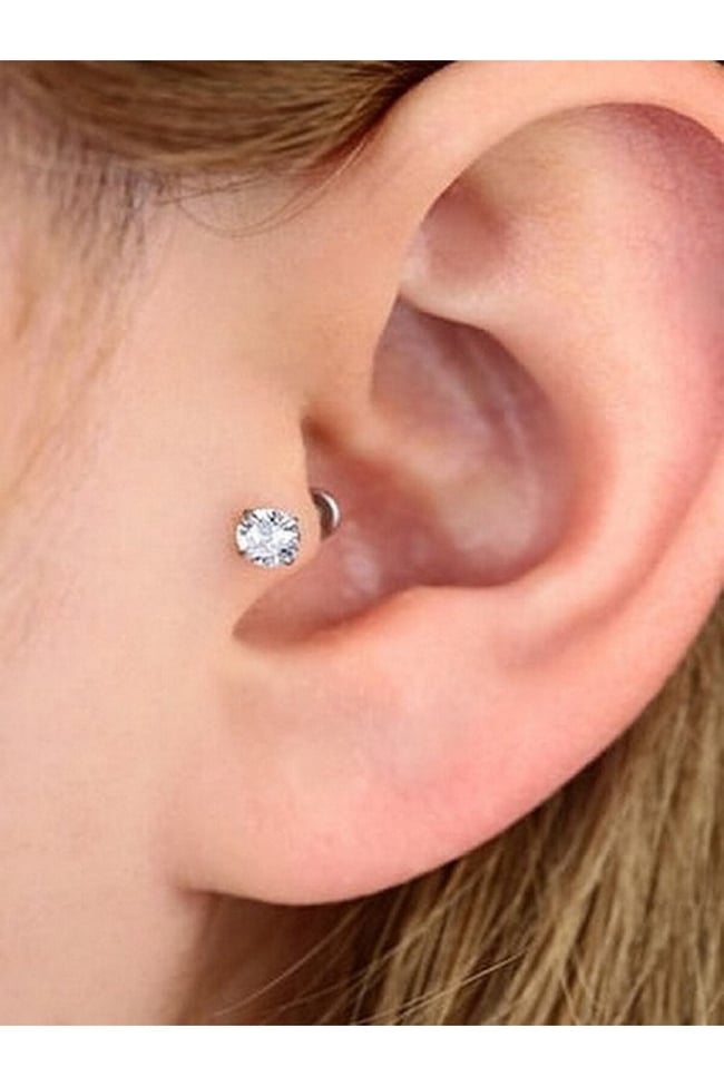 316l Paslanmaz Kararmaz Çelik Zirkon Taşlı 8mm bar Tragus Helix Kıkırdak Yıldız Model Piercing