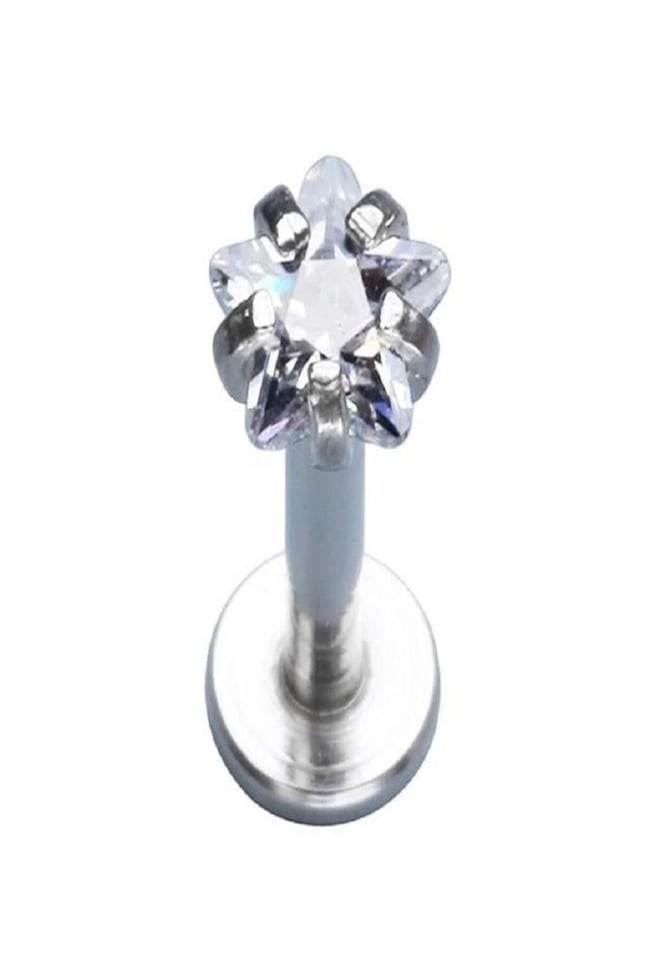 316l Paslanmaz Kararmaz Çelik Zirkon Taşlı 8mm bar Tragus Helix Kıkırdak Yıldız Model Piercing