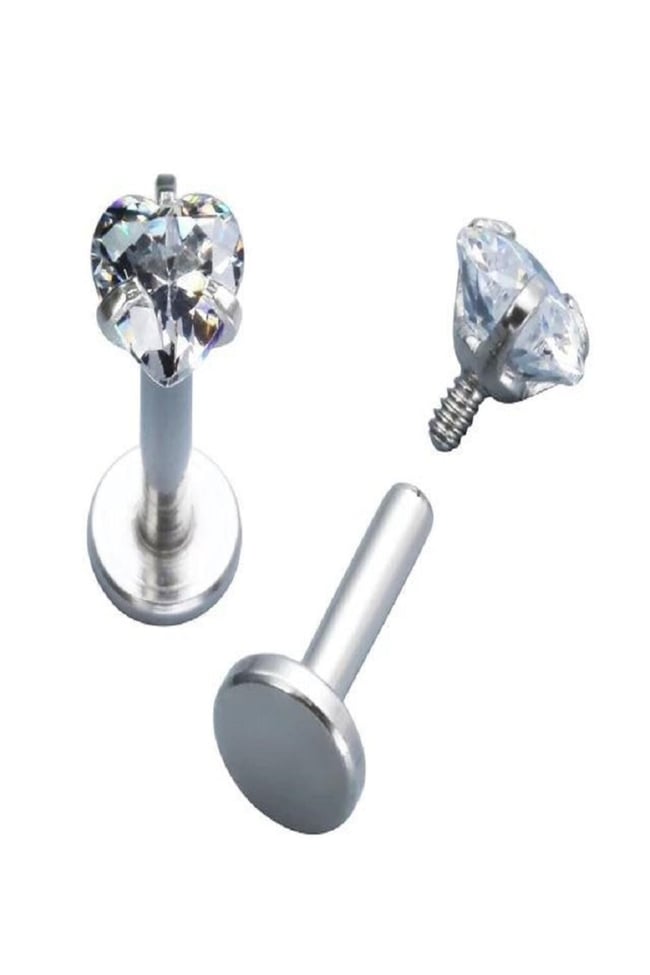 316l Paslanmaz Kararmaz Cerrahi Çelik Zirkon Taşlı 8mm Bar Tragus Helix Kıkırdak Kalp Model Piercing