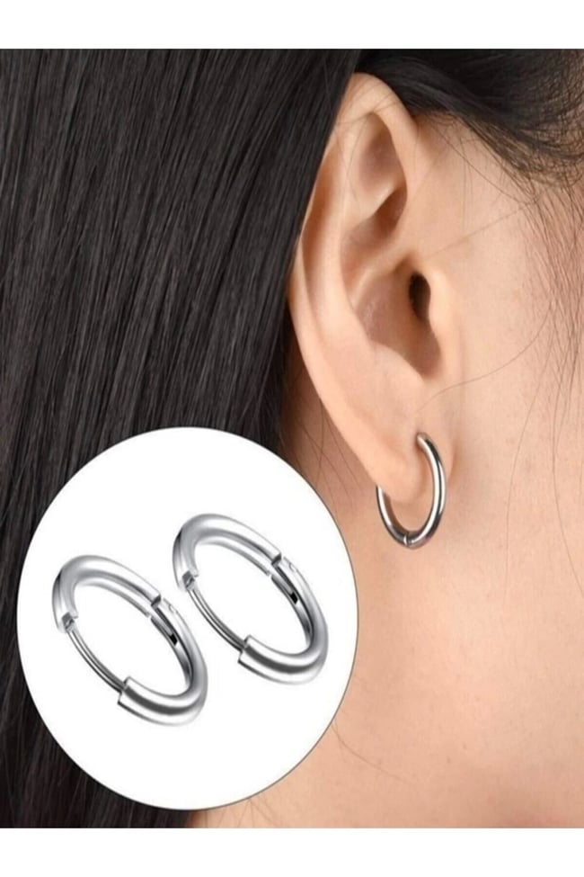 316l Paslanmaz Kararmaz Cerrahi Çelik 8mm Unisex Halka Küpe (GÜMÜŞ RENK)