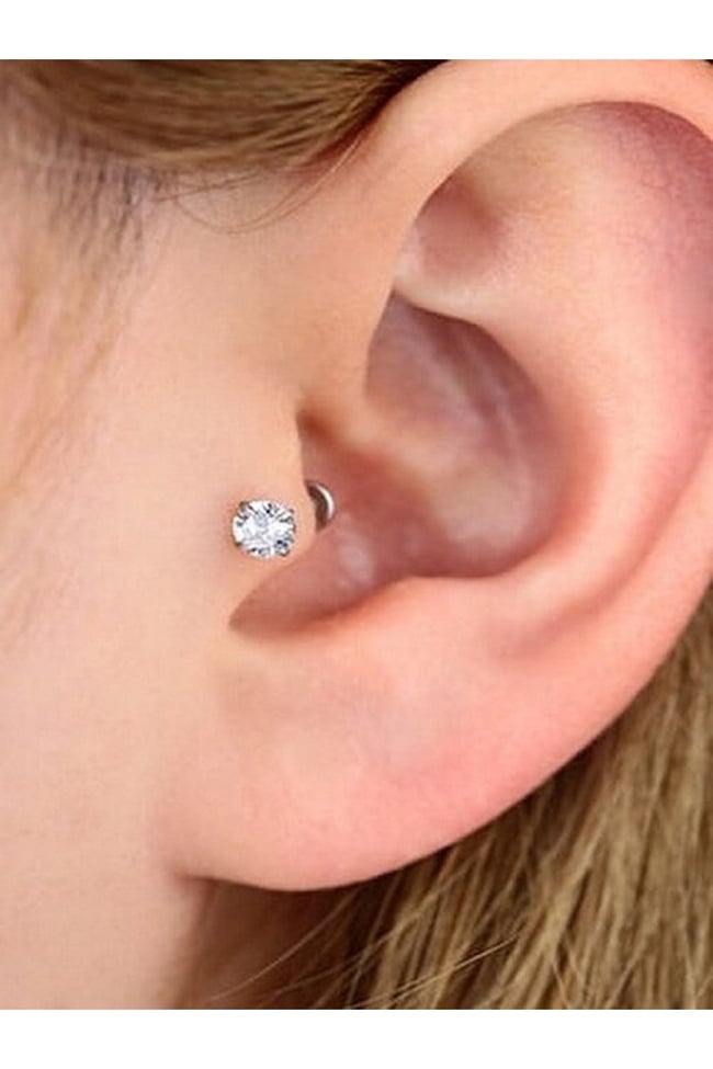 316l Paslanmaz Kararmaz Cerrahi Çelik Zirkon Taşlı 8mm Tragus Helix Kıkırdak Yuvarlak Model Piercing