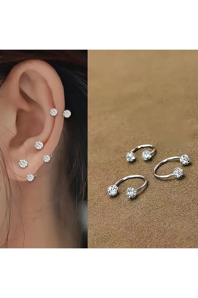 3'lü 316l Kararmaz Cerrahi Çelik Kristal Taşlı Kıkırdak Dudak Burun Septum Tragus Piercing