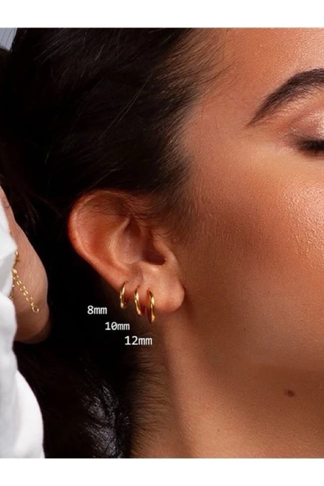 3'lü Kararmaz Cerrahi Çelik Halka Küpe ( 8 mm, 10 mm, 12 mm) Gold Renk