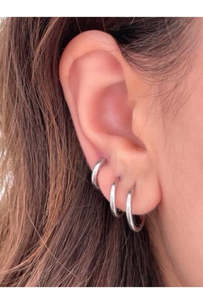3'lü Kararmaz Cerrahi Çelik Halka Küpe (8 mm,10 mm,12 mm) Gümüş Renk