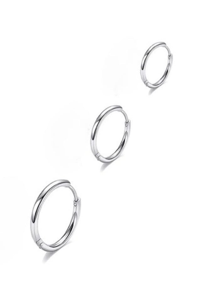 3'lü Kararmaz Cerrahi Çelik Halka Küpe (8 mm,10 mm,12 mm) Gümüş Renk