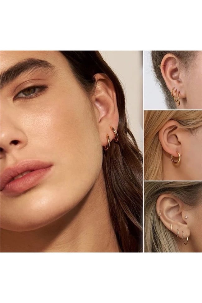 3'lü Kararmaz Cerrahi Çelik Halka Küpe (8 mm,10 mm,12 mm) Gümüş Renk