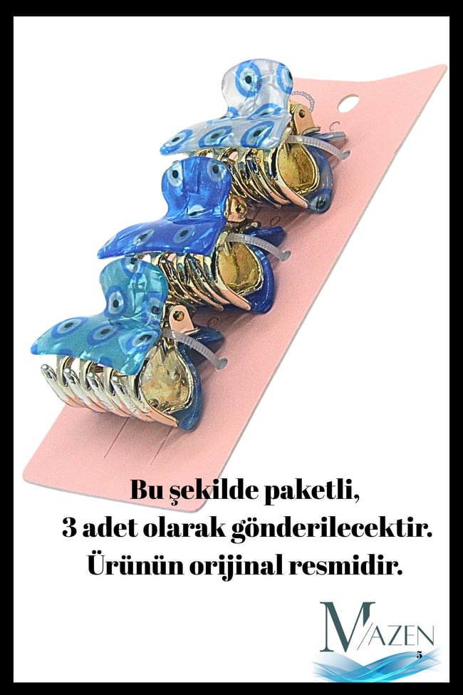 4 cm Mandal Toka | Nazar Boncuklu | 3 Adet | Kaliteli Sıkı Kavrayan Kaymaz | Kadın Saç Aksesuarı