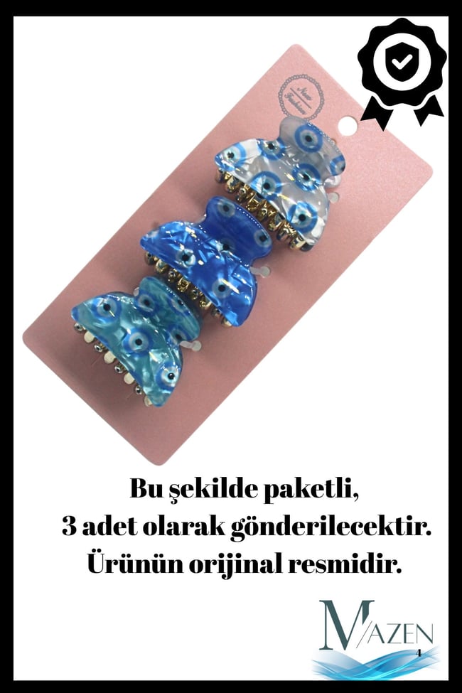 4 cm Mandal Toka | Nazar Boncuklu | 3 Adet | Kaliteli Sıkı Kavrayan Kaymaz | Kadın Saç Aksesuarı