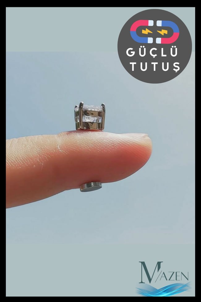 4 mm Güçlü Mıknatıslı Gümüş Renk Tektaş Küpe | 316L Çelik | Deliksiz Fake Küpe | Erkek Kadın | 1 Adet