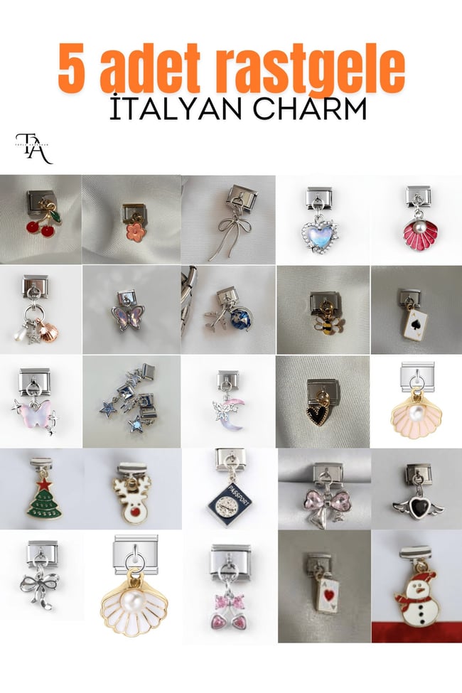 5 Adet Rastgele Çelik Italyan Charm 9mm Italyan Bileklik Uyumlu Sallantılı Charm
