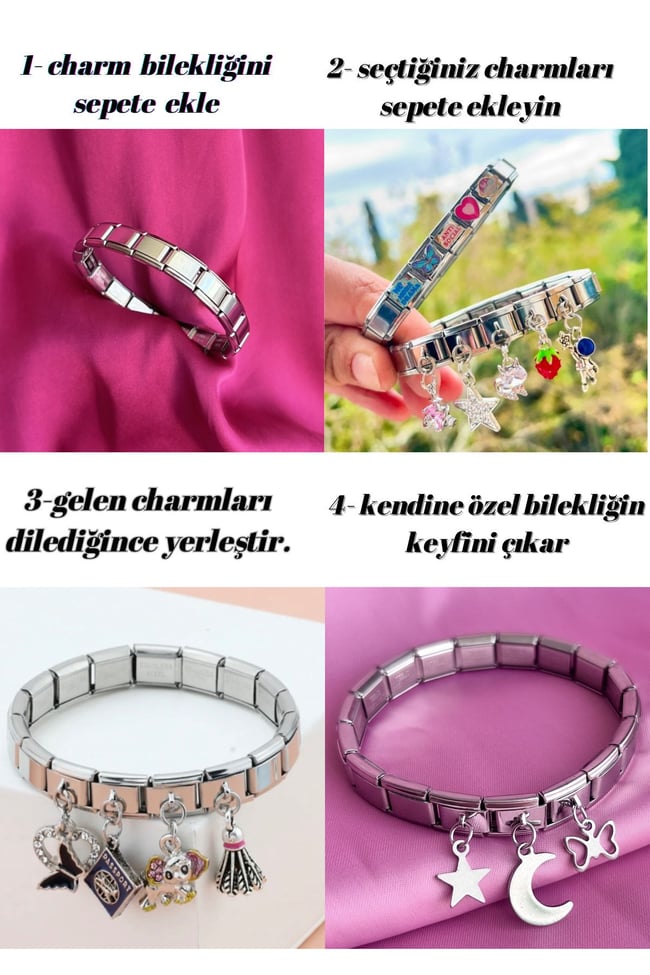 5 Adet Rastgele Çelik Italyan Charm 9mm Italyan Bileklik Uyumlu Sallantılı Charm