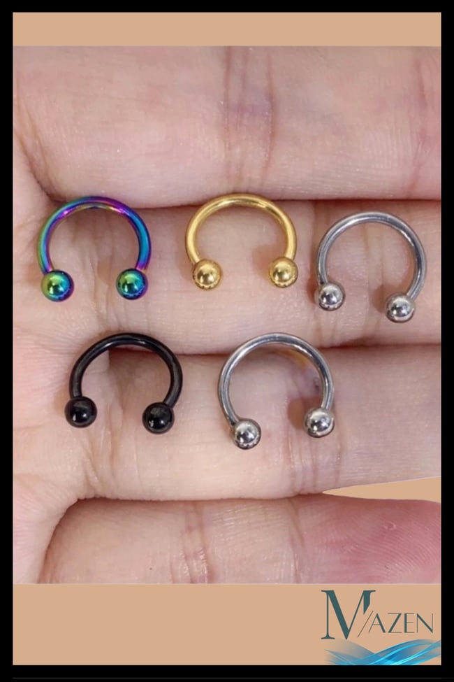5'li Çelik Nal Yarım Halka Piercing | 8mm | Renkli Altın Siyah Gümüş | 5 adet | Pirsing