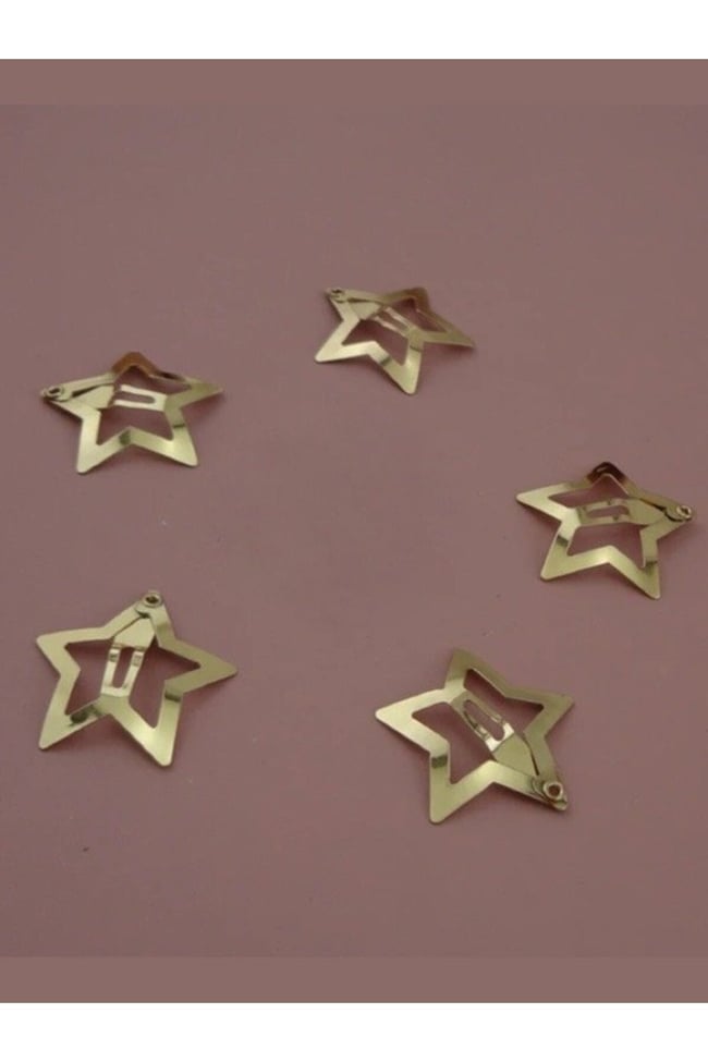 5'li Yıldızlı Sarı Çıtçıt Toka Gold Renk Metal Yıldız Toka 3 cm