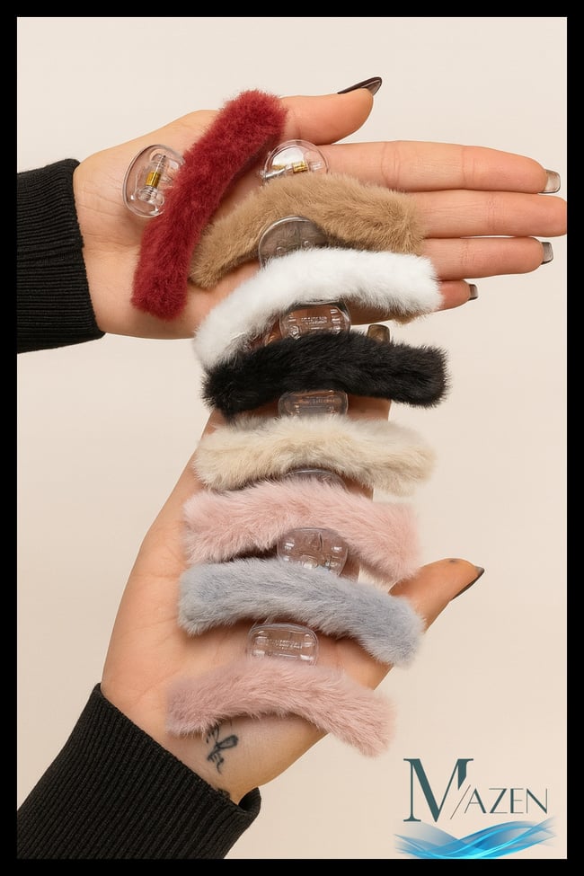 7 cm Peluş Mandal Toka | 2’li Set (Bordo–Bej) | Kadın Saç Aksesuarı