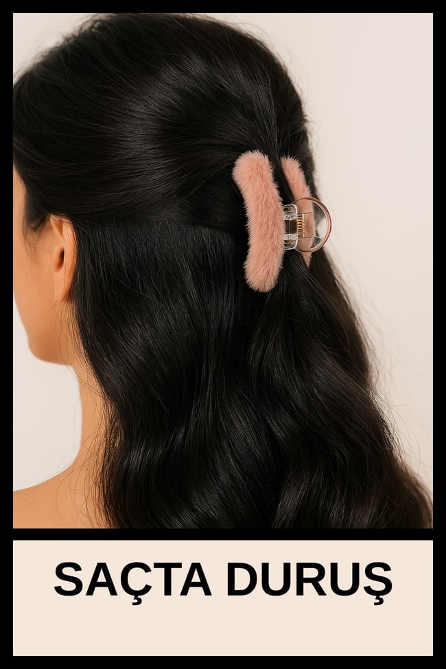 7 cm Peluş Mandal Toka | 2’li Set (Mavi–Bej) | Kadın Saç Aksesuarı