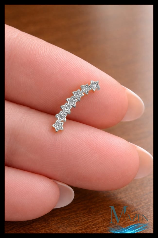 7 Yıldız Taşlı Gold Helix Piercing | 316L Çelik | Kıkırdak Küpe