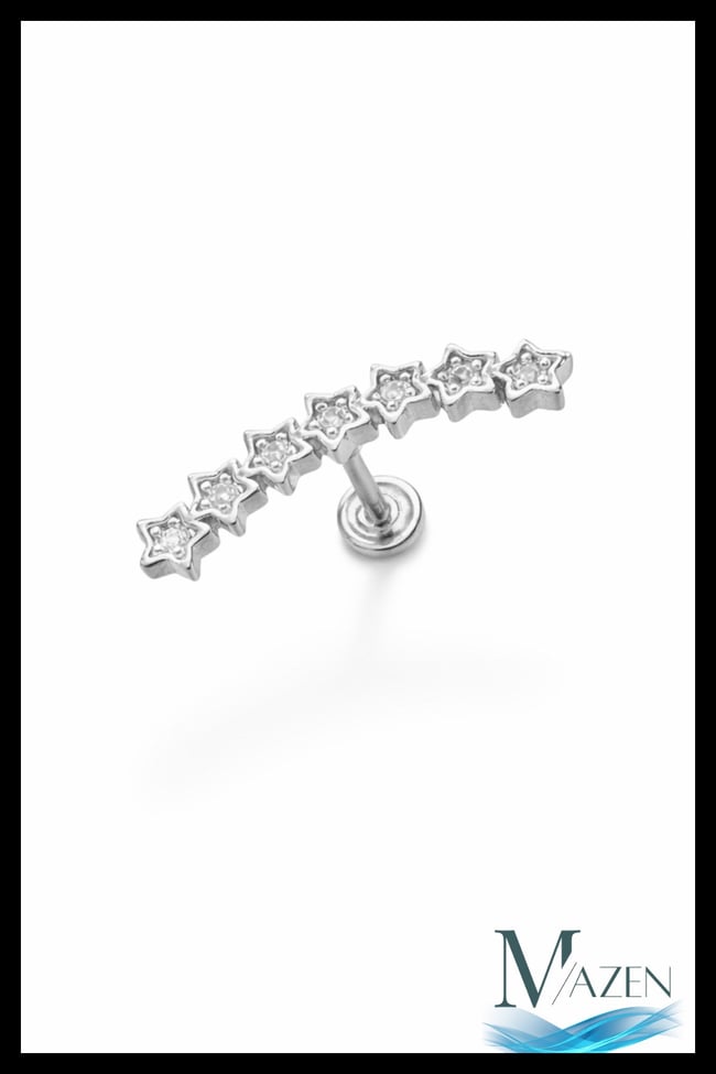 7 Yıldız Taşlı Gold Helix Piercing | 316L Çelik | Kıkırdak Küpe