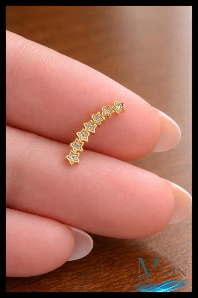 7 Yıldız Taşlı Gold Helix Piercing | 316L Çelik | Kıkırdak Küpe