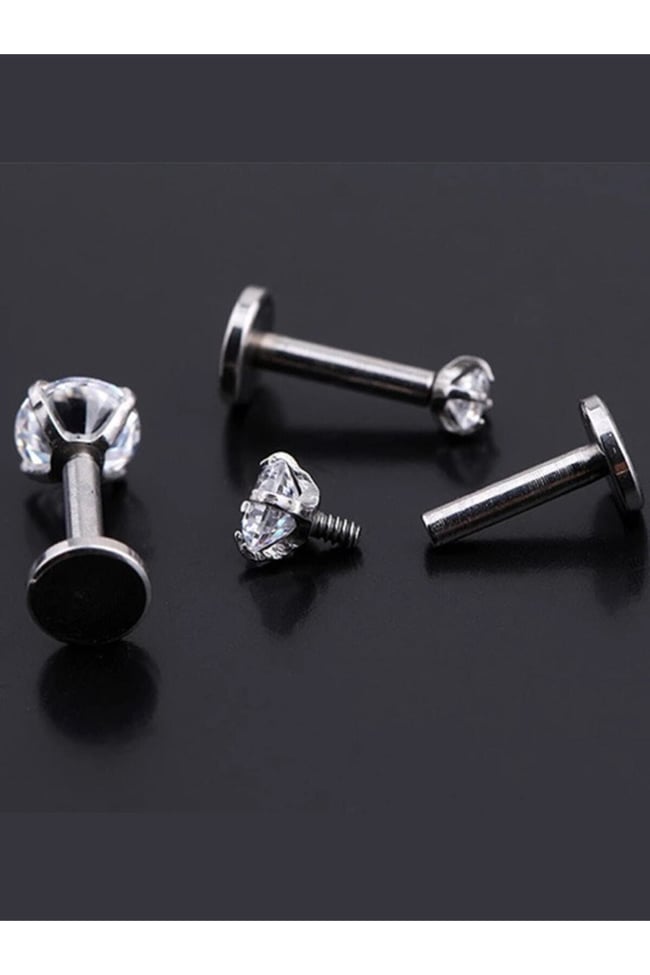 8 mm Bar Uzunluğu Cerrahi Çelik Taşlı Piercing, Tragus Helix Gümüş Renk ( Taş Ebat Seçiniz)