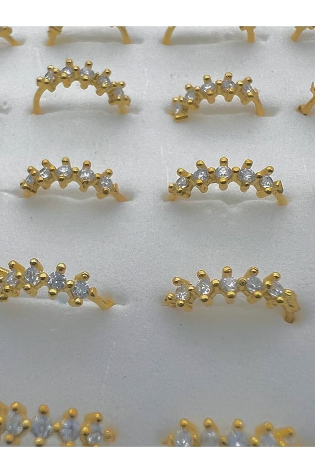 925 Ayar Gümüş Hızma. Beş Taşlı Halka Zirkon Gold Renk