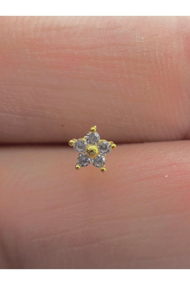 925 Ayar Gümüş Hızma. Yıldız Model Zirkon Taşlı Gold Renk