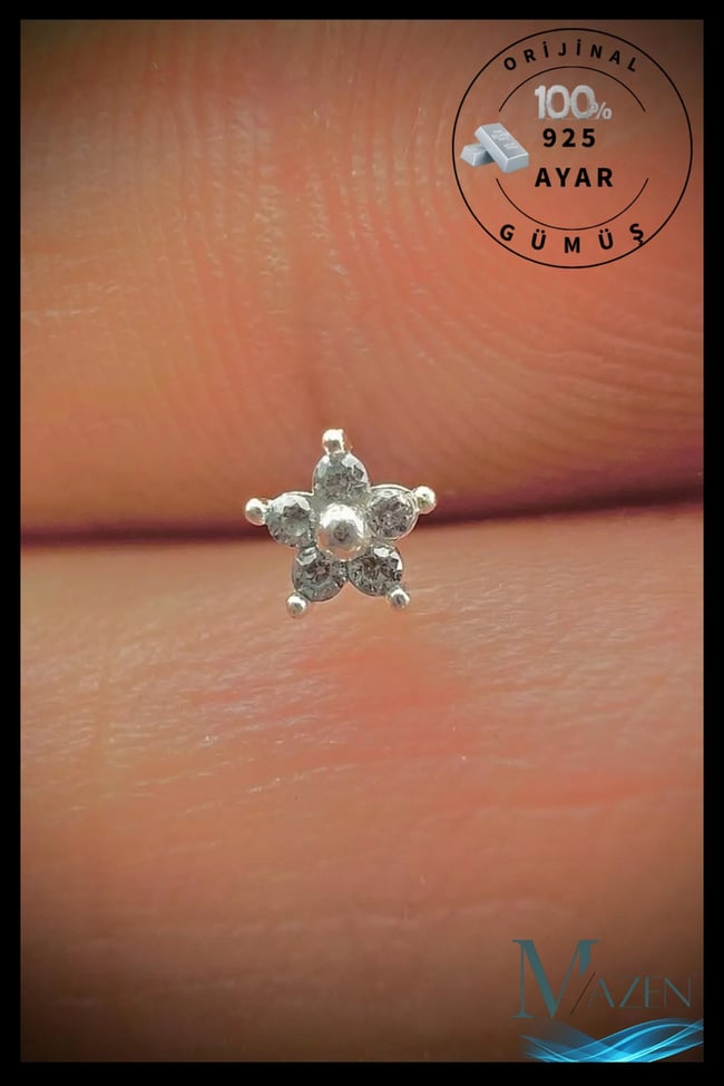 925 Ayar Gümüş Hızma. Gri, Zirkon Taşlı Yıldız Model