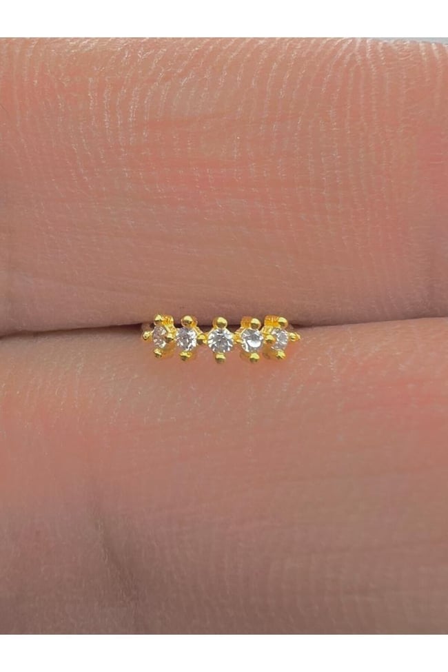 925 Ayar Gümüş Hızma. Beş Taşlı Halka Zirkon Gold Renk