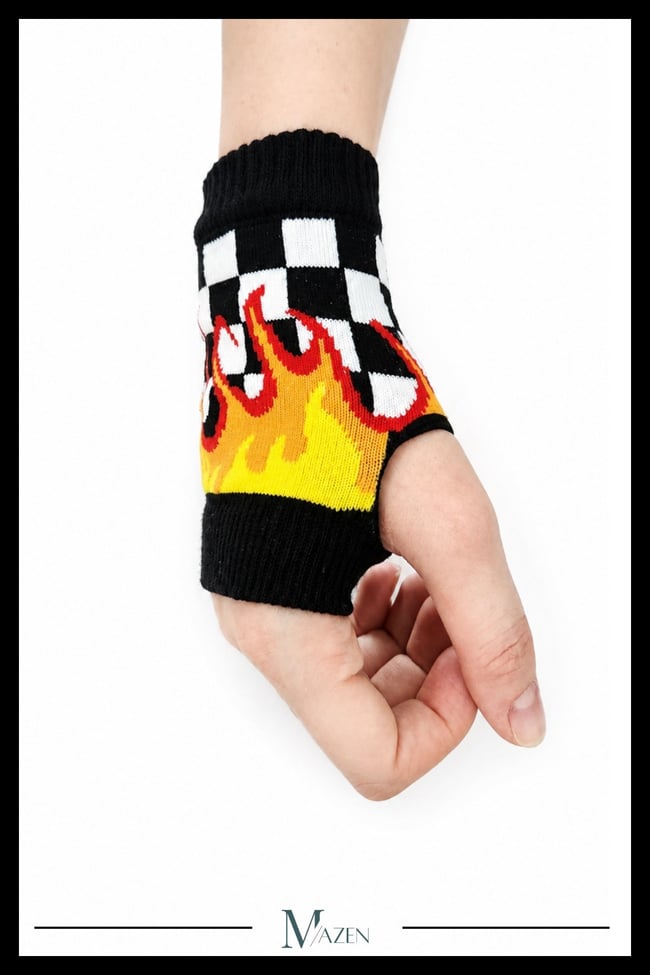 Alev Desenli Parmaksız Eldiven Unisex Triko Punk Skate Streetwear Gothic El Isıtıcı