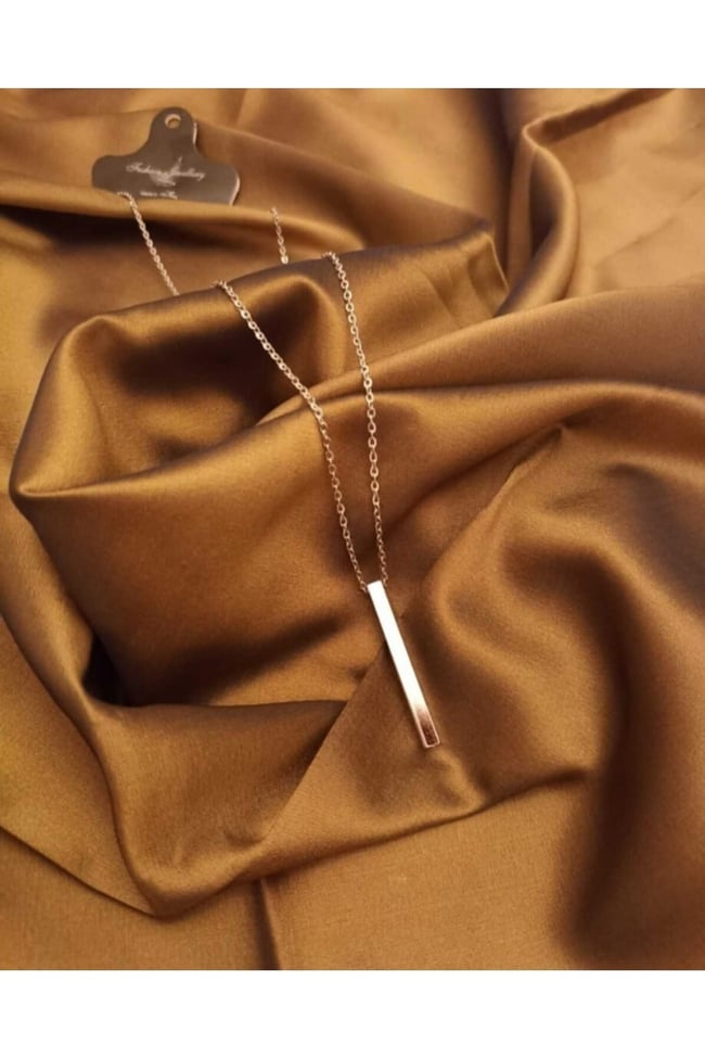 Altın Renk Çubuk Bar Zincirli Kolye 60 Cm Unisex
