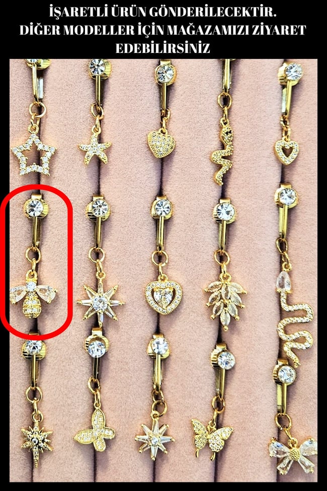 Arı Figürlü Sıkıştırmalı Delik Gerektirmeyen Fake Sallantılı Göbek Piercing | Çelik | Deliksiz Model