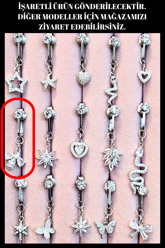 Arı Figürlü Sıkıştırmalı Delik Gerektirmeyen Fake Sallantılı Göbek Piercing | Çelik | Deliksiz Model