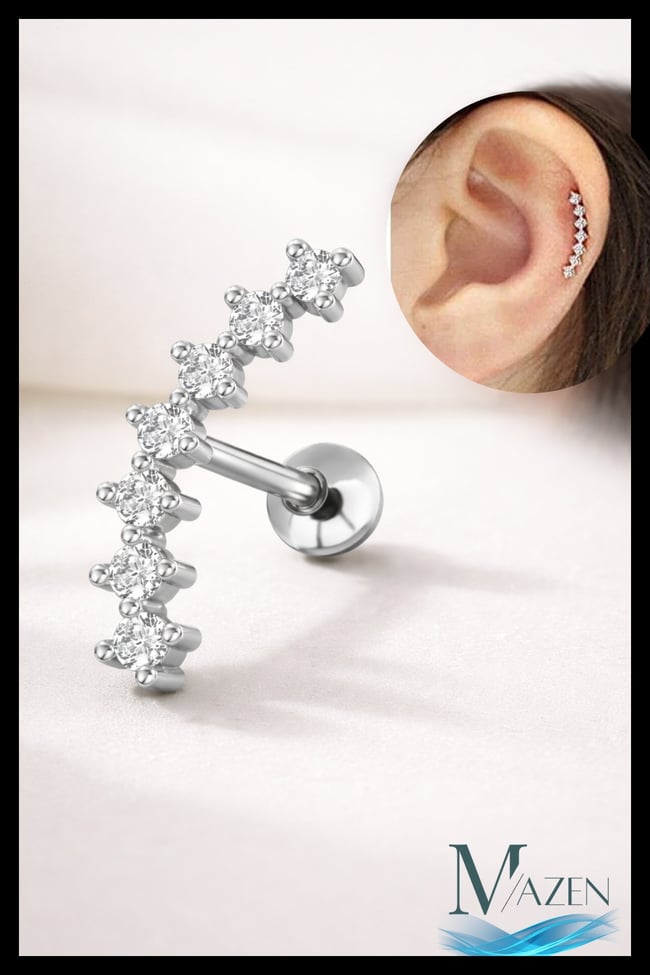 Arkası Toplu Helix Küpe Cerrahi Çelik 316l Gümüş Tragus Küpe 1 Adet