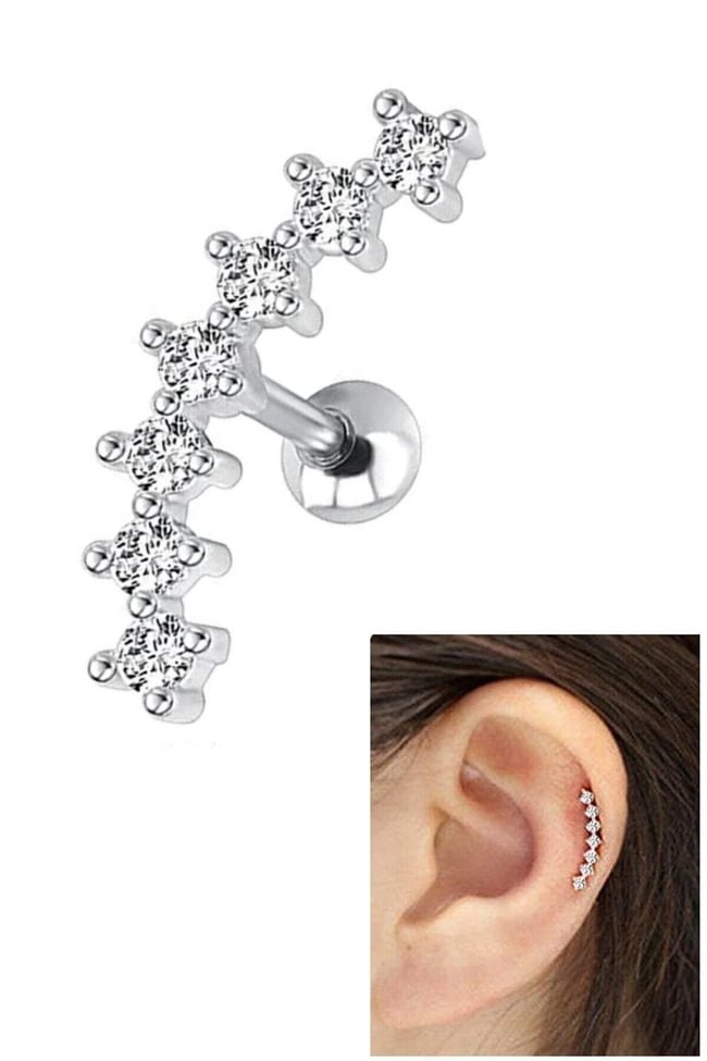 Arkası Toplu Helix Küpe Cerrahi Çelik 316l Gümüş Tragus Küpe 1 Adet