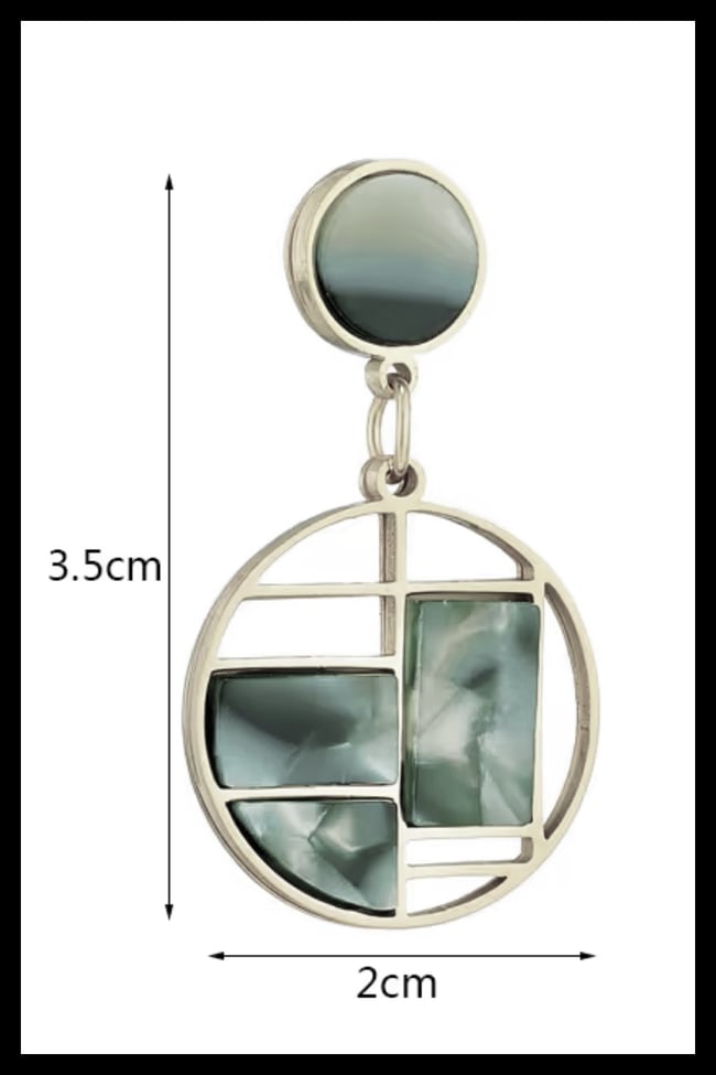 Artemis Serisi | Yeşil Desenli Geometrik Küpe | Gold Çerçeveli Çelik Küpe