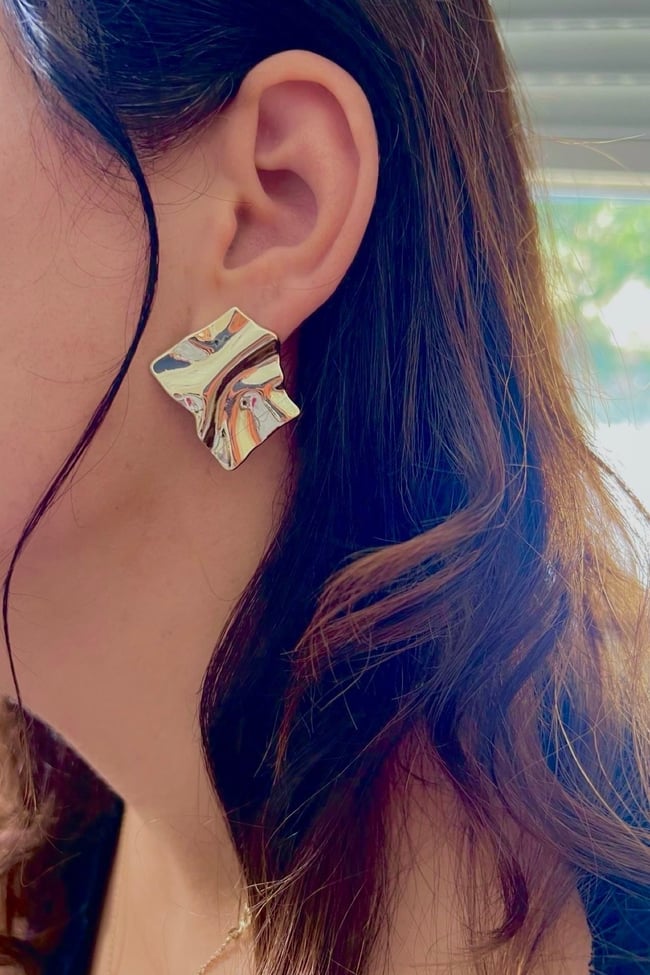 Asimetrik Kare Model Dalgalı Pinterest Küpe