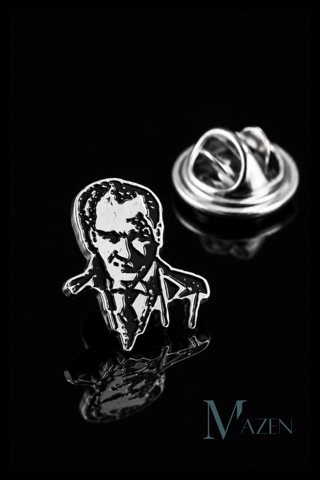 Atatürk Silüet Gümüş Renk Yaka Rozeti Metal Kıyafet Rozeti Ceket Çanta Şapka Aksesuarı