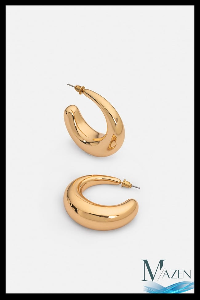 Ay Şeklinde Kalın Gold Küpe | Hilal Model | Kadın Şık Aksesuar | Modern Takı