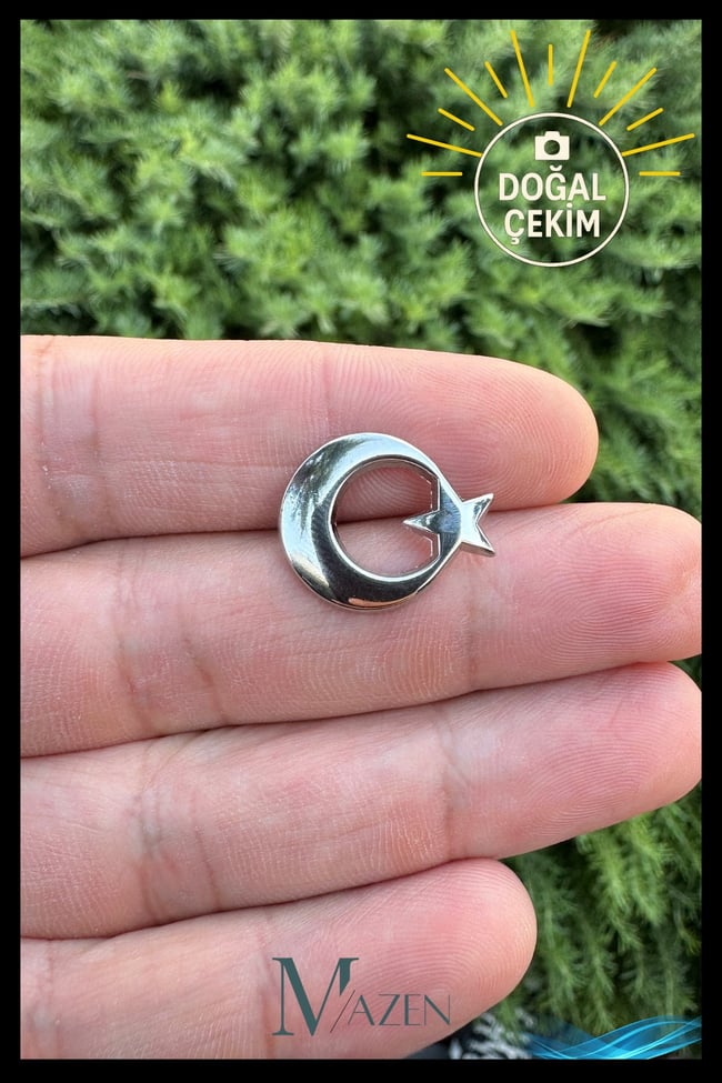 Ay Yıldız Yaka Rozeti | Gümüş Renk | Metal Kararmaz | Kadın Erkek Takı Aksesuar | Rozet